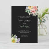 Modern Black Wedding Invitation & Pastel Flowers Kaart (Staand voorkant)