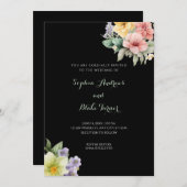 Modern Black Wedding Invitation & Pastel Flowers Kaart (Voorkant / Achterkant)