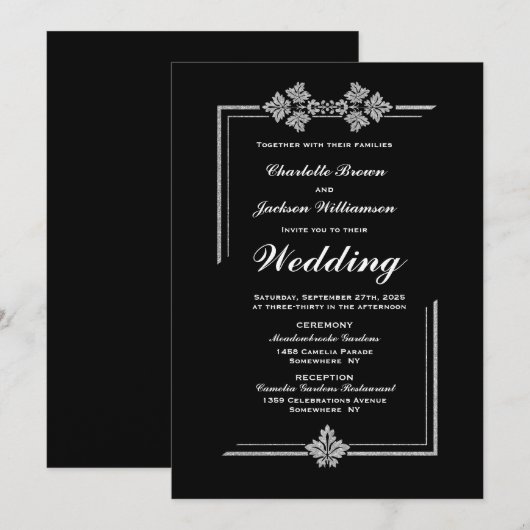 Modern Black Wedding Kaart (Voorkant / Achterkant)