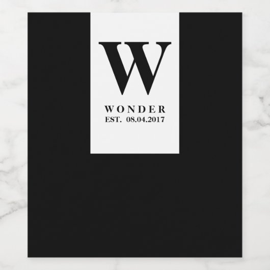 Modern Black Wedding Monogram | Minimalist Wijn Etiket (Enkel label)
