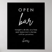 Modern Black Wedding Open Bar Table Sign Poster (Voorkant)