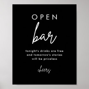 Modern Black Wedding Open Bar Table Sign Poster