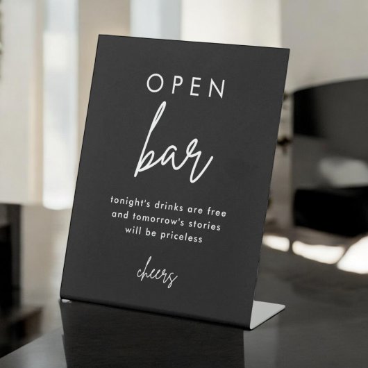 Modern Black Wedding Open Bar Teken Reclamebord Met Voetstuk