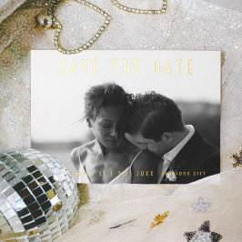 Modern Black Wedding Photo Save the Date Gold Folie Uitnodiging Briefkaart