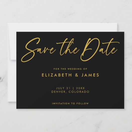 Modern Black Wedding Save the Date Invitation Kaart (Voorkant)