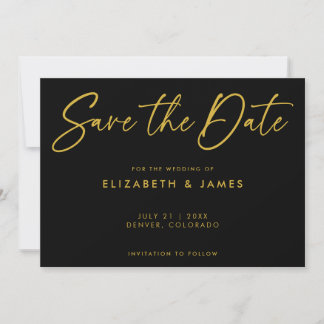 Modern Black Wedding Save the Date Invitation Kaart
