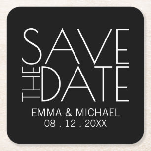 Modern Black Wedding Save the Date Kartonnen Onderzetters