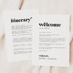 Modern Black Wedding Welcome Letter & Itinerary<br><div class="desc">Deze moderne zwarte trouwwelkomstbrief en reiskaarten zijn perfect voor een eenvoudige bruiloft. Het zwarte en witte minimalistische ontwerp is voorzien van een retro maar hedendaagse lettertype met een uniek roestachtig bohemen gevoel. Ideaal voor elk seizoen. Houd het minimaal, zoals is, of voeg uw eigen grafiek en kunstwerk toe. De voorzijde...</div>