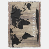 Modern Black Wereldkaart Rustic Wood Familienaam Deken (Voorkant Verticaal)