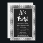 Modern Black White 18th Birthday Party Kaart<br><div class="desc">Een moderne uitnodiging voor een zwarte en witte 18e verjaardagsfeestje met een doorgewinterde, zwarte en witte diamantgrens.</div>