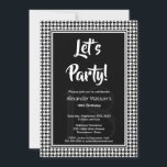 Modern Black White 18th Birthday Party Kaart<br><div class="desc">Een moderne uitnodiging voor een zwarte en witte 18e verjaardagsfeestje met een doorgewinterde,  zwarte en witte diamantgrens.</div>