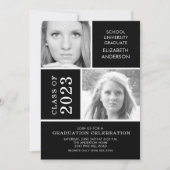 Modern Black & White 2 Photo Afstuderen Invitation Kaart (Voorkant)