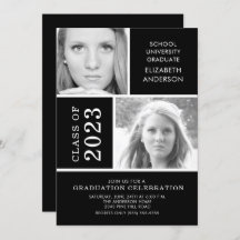 Modern Black & White 2 Photo Afstuderen Invitation