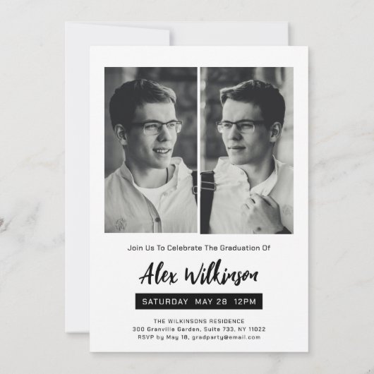 Modern Black White 3 Foto minimalistisch Afstudere Kaart (Achterkant)