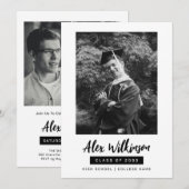 Modern Black White 3 Foto minimalistisch Afstudere Kaart (Voorkant / Achterkant)