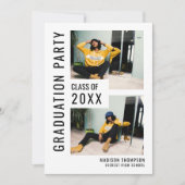 Modern Black & White 3 Photo Afstuderen Invitation Kaart (Voorkant)