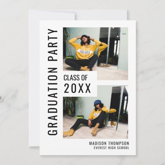 Modern Black & White 3 Photo Afstuderen Invitation Kaart (Voorkant)