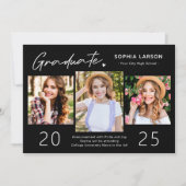 Modern Black White 3 Photo Collage Afstuderen Aankondiging (Voorkant)