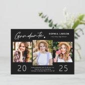 Modern Black White 3 Photo Collage Afstuderen Aankondiging (Staand voorkant)