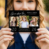 Modern Black White 3 Photo Collage Afstuderen Aankondiging