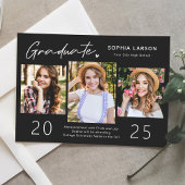 Modern Black White 3 Photo Collage Afstuderen Aankondiging