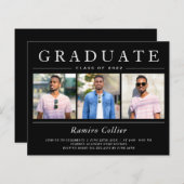 Modern Black White 3 Photo Graduation Invitations (Voorkant / Achterkant)