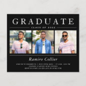 Modern Black White 3 Photo Graduation Invitations (Voorkant)