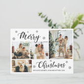 Modern Black White 4 Photo Collage Kerstmis Kaart (Staand voorkant)