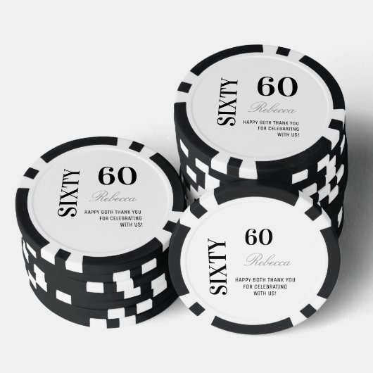 Modern Black & White 60th Birthday Cocktail Party Poker Chips (Opstapeling)