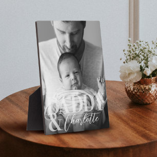 Modern Black White - Aangepaste foto's naam Baby e Fotoplaat
