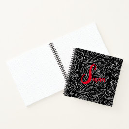 Modern Black White Abstract Lines Red Journal Notitieboek