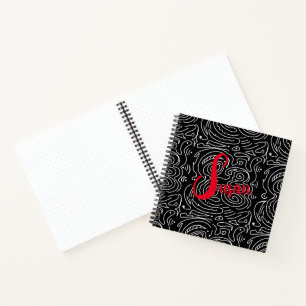 Modern Black White Abstract Lines Red Journal Notitieboek