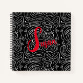 Modern Black White Abstract Lines Red Journal Notitieboek (Voorkant)