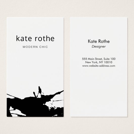 Modern Black White Abstract Splatter Visitekaartje (Voorkant /achterkant)