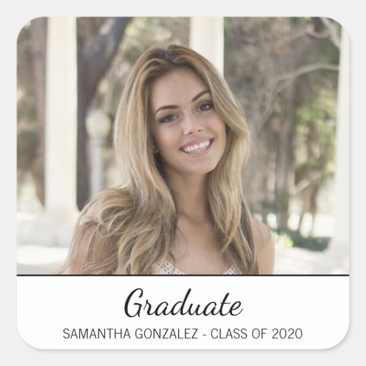 Modern Black White Afstuderen Envelope Seal Vierkante Sticker (Voorkant)