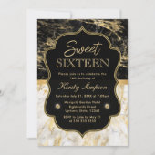 Modern Black, White and Gold Marble Sweet 16 Kaart (Voorkant)