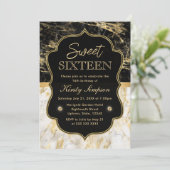 Modern Black, White and Gold Marble Sweet 16 Kaart (Staand voorkant)