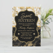 Modern Black, White and Gold Marble Sweet 16 Kaart (Staand voorkant)