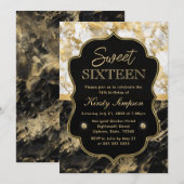 Modern Black, White and Gold Marble Sweet 16 Kaart (Voorkant / Achterkant)