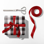 Modern Black White and Red Plaid Wrapping Paper Cadeaupapier