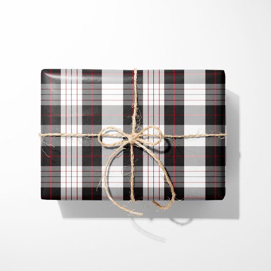 Modern Black White and Red Plaid Wrapping Paper Cadeaupapier