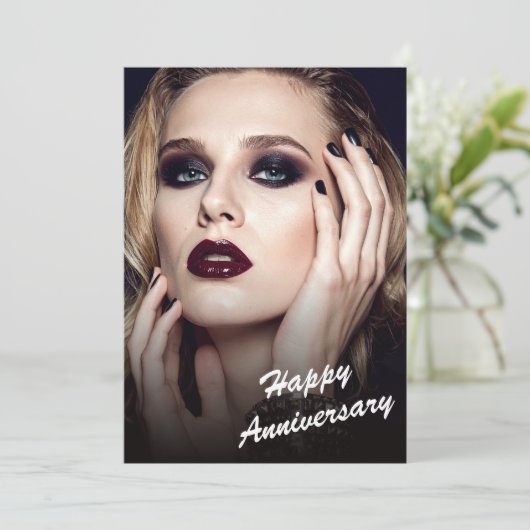 Modern Black & White Anniversary Flat Card Kaart (Staand voorkant)