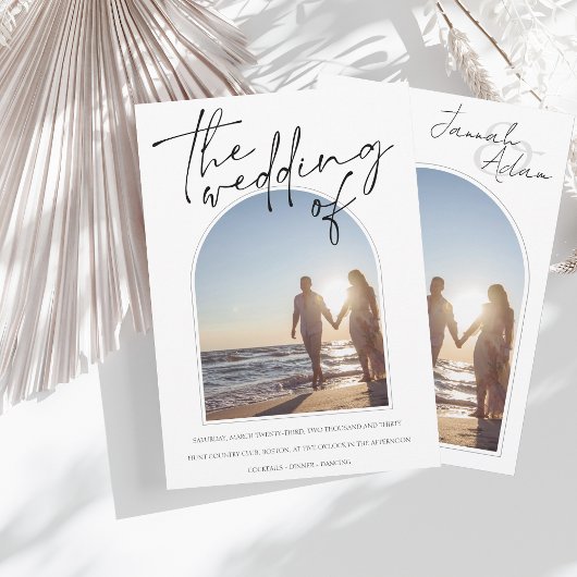 Modern Black White Arch Initiaal Photo Wedding Kaart