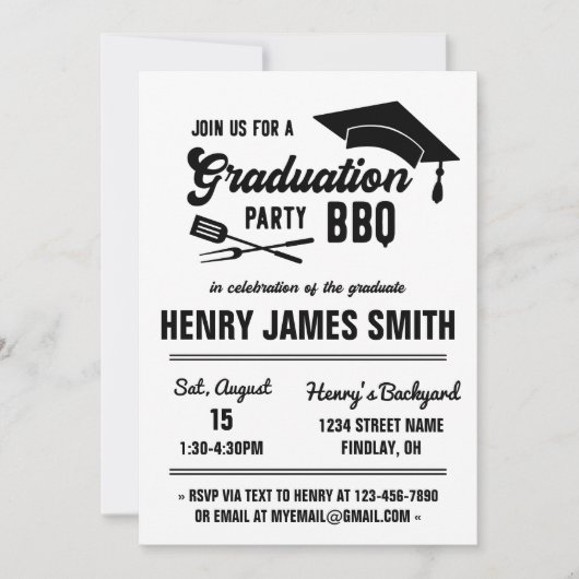 Modern Black White BBQ Graduation Party Kaart (Voorkant)
