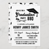 Modern Black White BBQ Graduation Party Kaart (Voorkant / Achterkant)