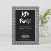 Modern Black White Birthday Party Kaart (Staand voorkant)