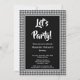 Modern Black White Birthday Party Kaart