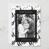 Modern Black & White “Blessed” Script Photo Feestdagenkaart (Voorkant)