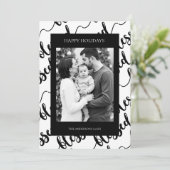 Modern Black & White “Blessed” Script Photo Feestdagenkaart (Staand voorkant)