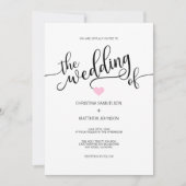 Modern Black White Blush PINK Heart Wedding Kaart (Voorkant)